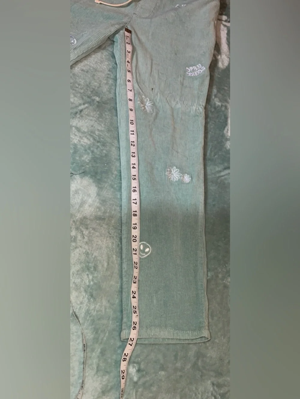 PacSun Embroidered Corduroy Trouser Pants Slim Fit Aqua  Medium (NWOT)